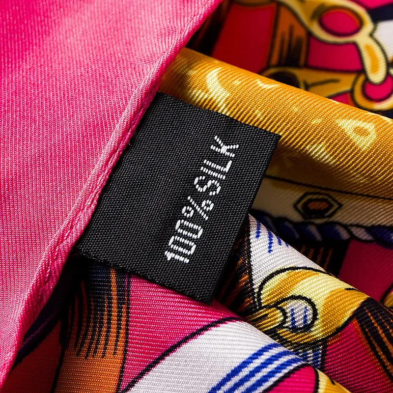 

[POBING]100% Twill Silk Square Scarves Big Size NecKerchief Original Design Spain Chain Foulard Hijab Shawls Wrap Female Bandana