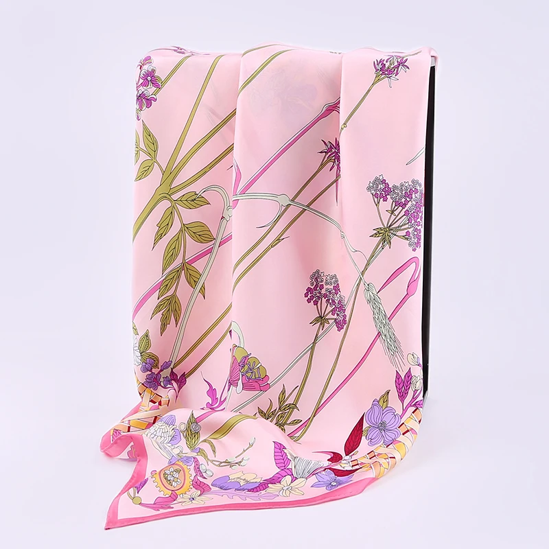 100% шелковый саржевый квадратный шарф цветочный принт женские шарфы ручная