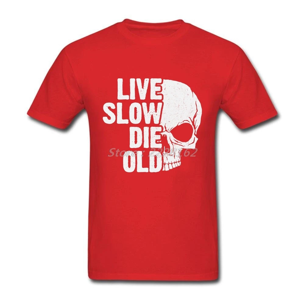 Логотип череп футболки мужские черные топы индивидуальные Live Slow Die старый для
