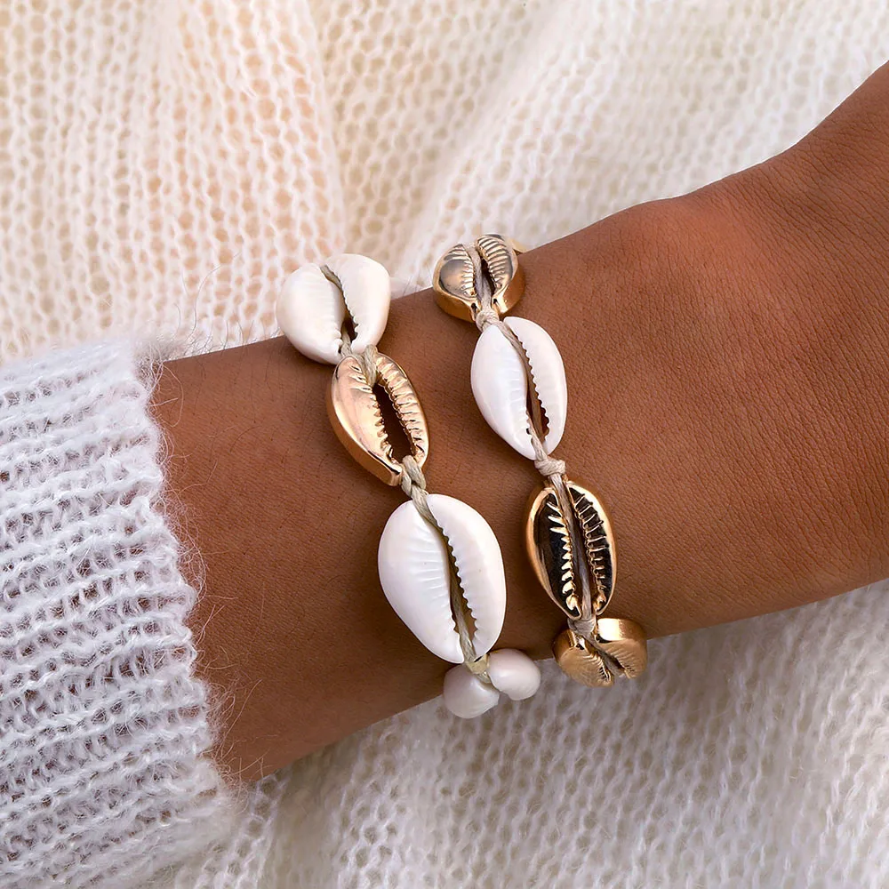 FAMSHIN золотой цвет богемы Cowrie женские браслеты из ракушек изящные веревочные