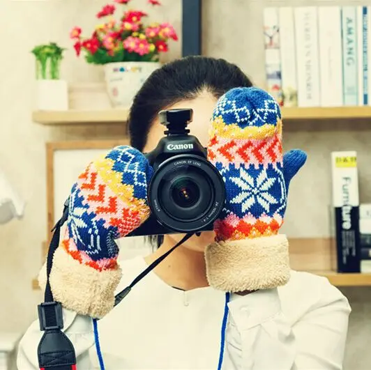 Women Bohemian Christmas Trees Wool Winter Gloves With Plush Mouth Warm Mittens Mitts Mujer Luvas De Inverno Free Shipping | Дом и сад