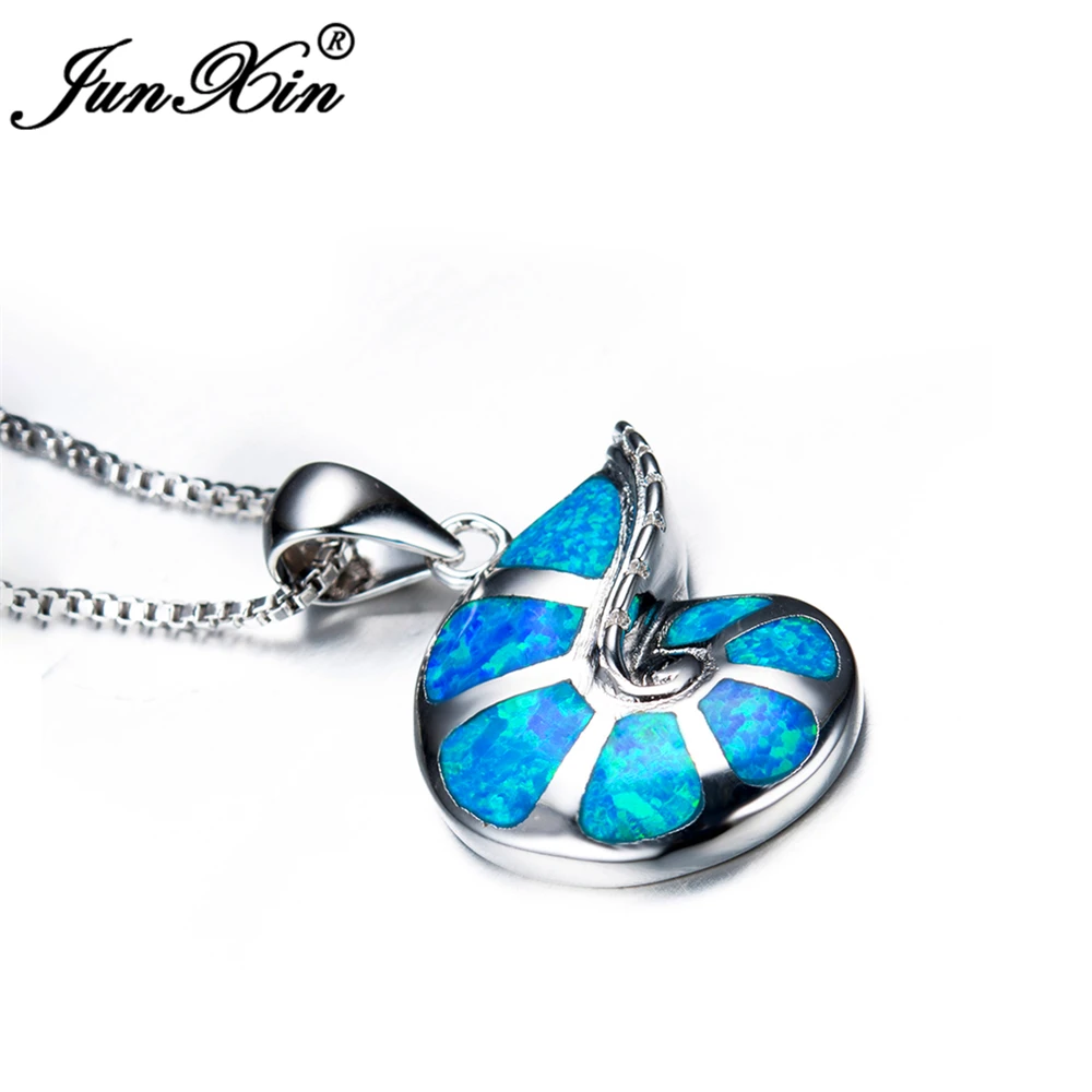 Женское Ожерелье с голубым опалом JUNXIN овальные серебряные ожерелья подвески 2017