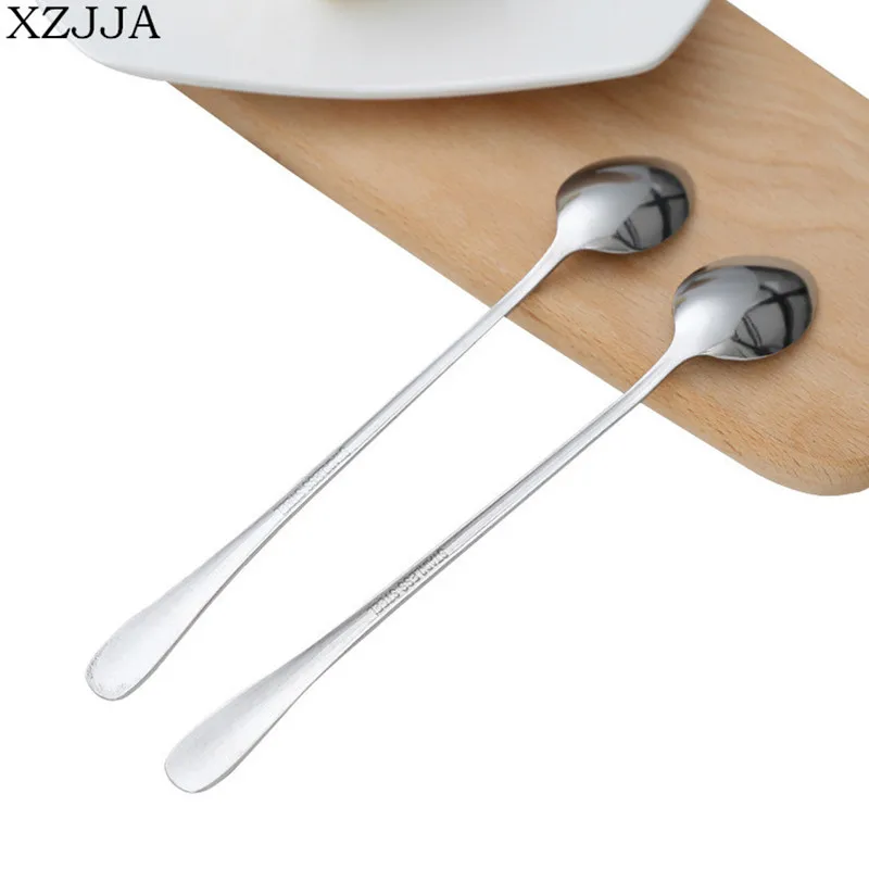 XZJJA 2Pcs/Set Stainless Steel Coffee Spoon With Long Handle Dipper Kithchen Dessret Tea Matal Set Salad Scoops Ladle |