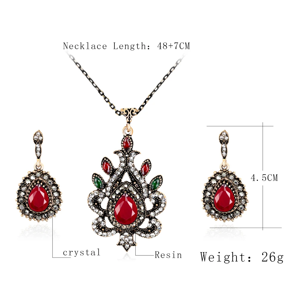 Classic Style Turkish Vintage Jewelry Sets Necklace &amp Earrings Sculpture Flowers 4 Colors Resin Crystal Anti Gold tassels | Украшения и
