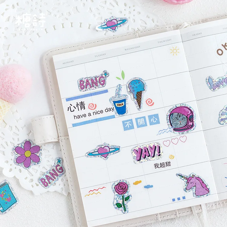 100 наклейки для дневника с единорогом и цветами|Канцелярские наклейки| |