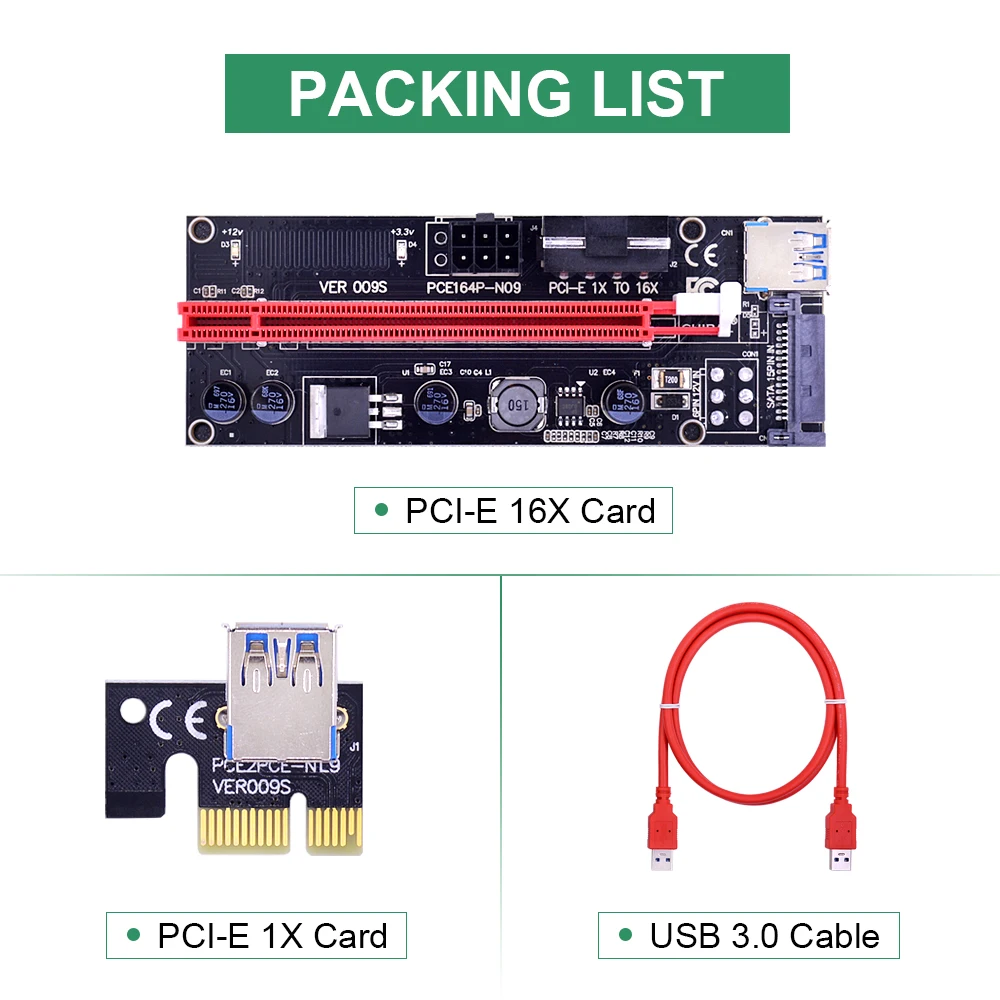 CHIPAL 10 шт. 100 см VER009S PCI E Riser Card 009S Express 1X до 16X 4Pin 6Pin SATA Molex USB кабель для майнинга