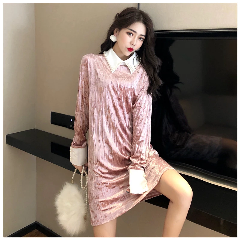 Женское однотонное платье с жемчугом 2 цвета | Женская одежда