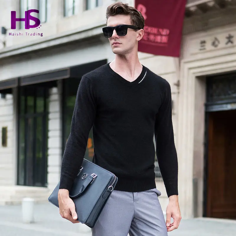 2015 новое поступление зима теплая 100% норки кашемировый свитер мужчины v-образным