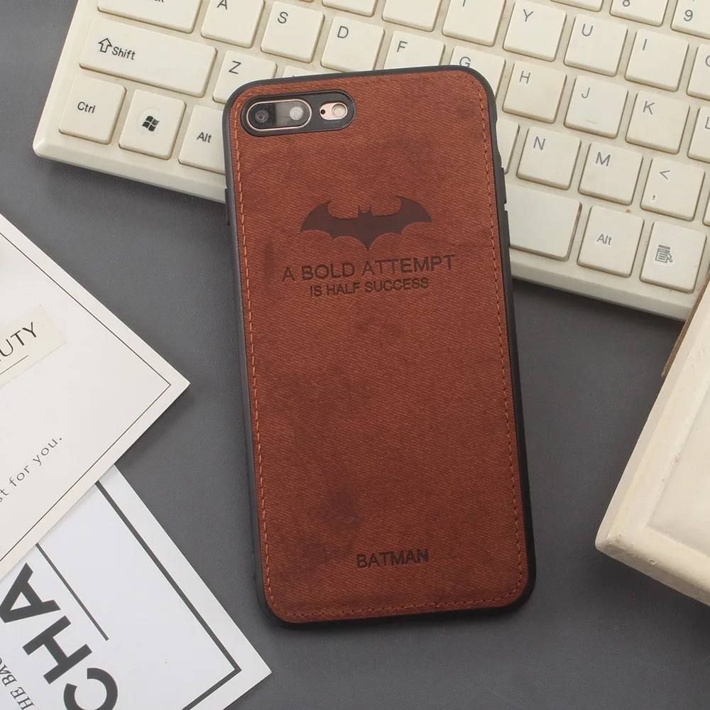 Brown Тканевый чехол с Бэтменом для Iphone 8, 7, XS, MAX Plus, 8 plus, 6 plus, XR, роскошный силиконовый чехол, чехол для Iphone 7, 6s, 6 S Plus, холщовый чехол s - Цвет: Brown
