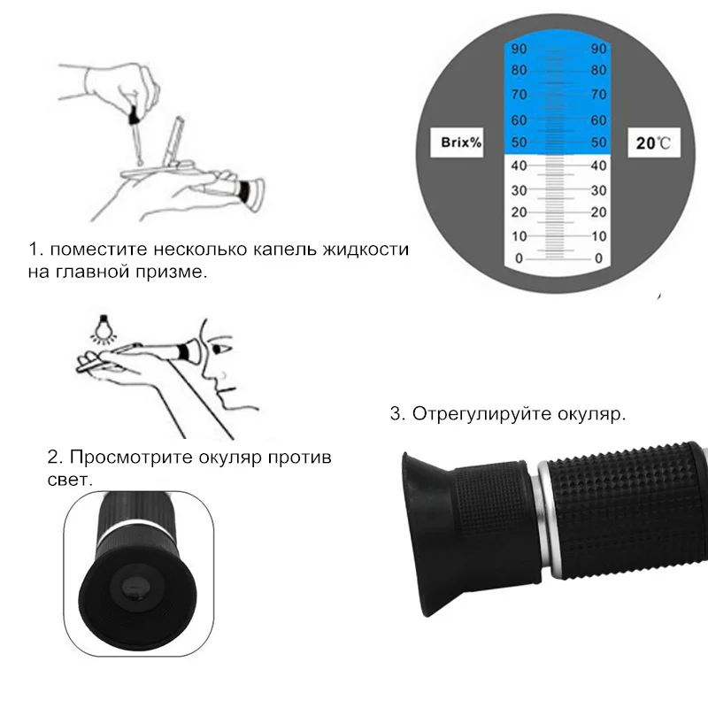 Ручной рефрактометр Brix 0 90% для содержания сахара в фруктовом соке жидкостях