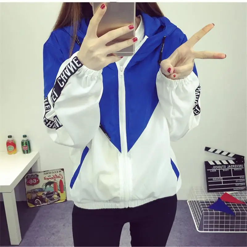 2018 Hooded Two Tone Windbreaker Jacket Patchwork Jackets Women Color Block Fall Fashion Casual Outerwear Baseball jacket | Женская