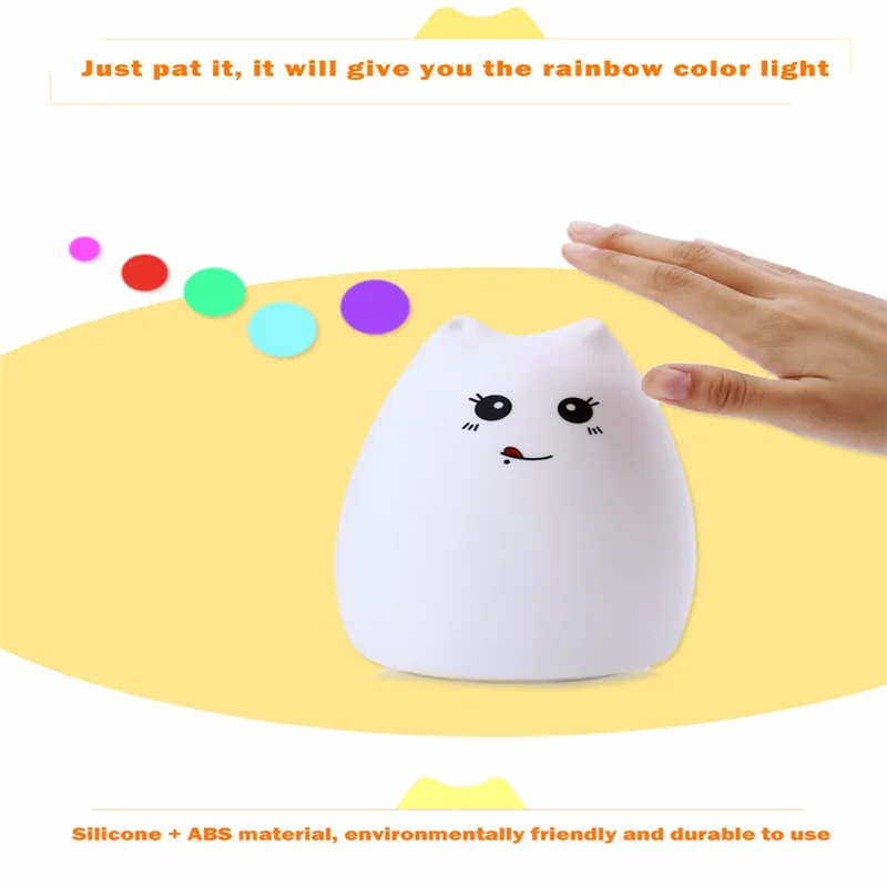 Многоцветный мягкий силиконовый мультяшный персонаж милый кот ночник сенсорный