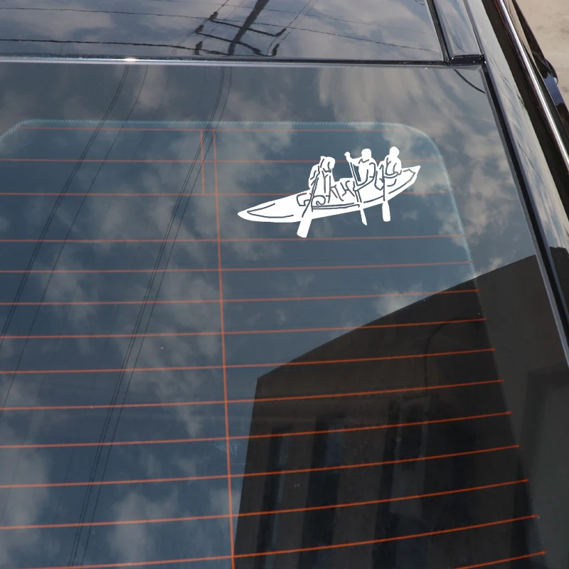 

QYPF 17.1*8.5CM Interesting Adventure Await Canoeing Decor Car Sticker Vinyl Accessories Black/Silver C16-1186