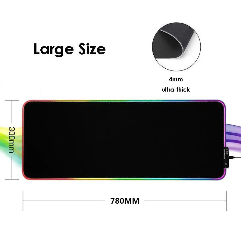 EastVita большое RGB цветное светодиодное освещение игровой коврик для мыши Коврик для ПК ноутбука RGB с подсветкой эффект r20 - Цвет: 780-300-4mm