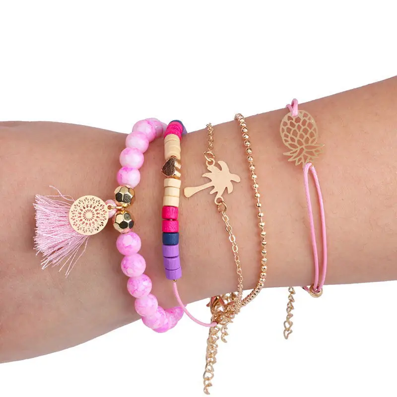 Набор женских браслетов с бусинами и подвесками в богемном стиле|Браслеты| |
