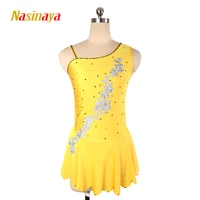 figure skating dress customized competition ice skating skirt for girl women kids gymnastics yellow silver flower
