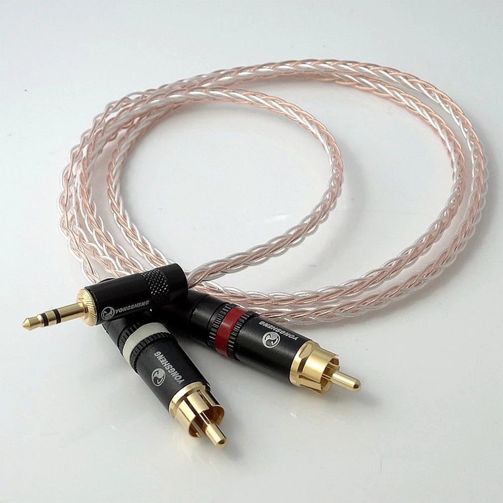 Один метр мм на 2 RCA штекер 8 ядер Litz braid PCOCC Гибридный посеребренный кабель Hi-Fi
