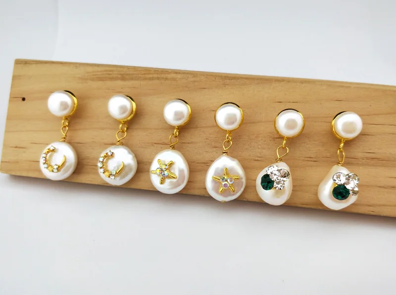 Серьги-подвески с пресноводным жемчугом модные разноцветные стразы