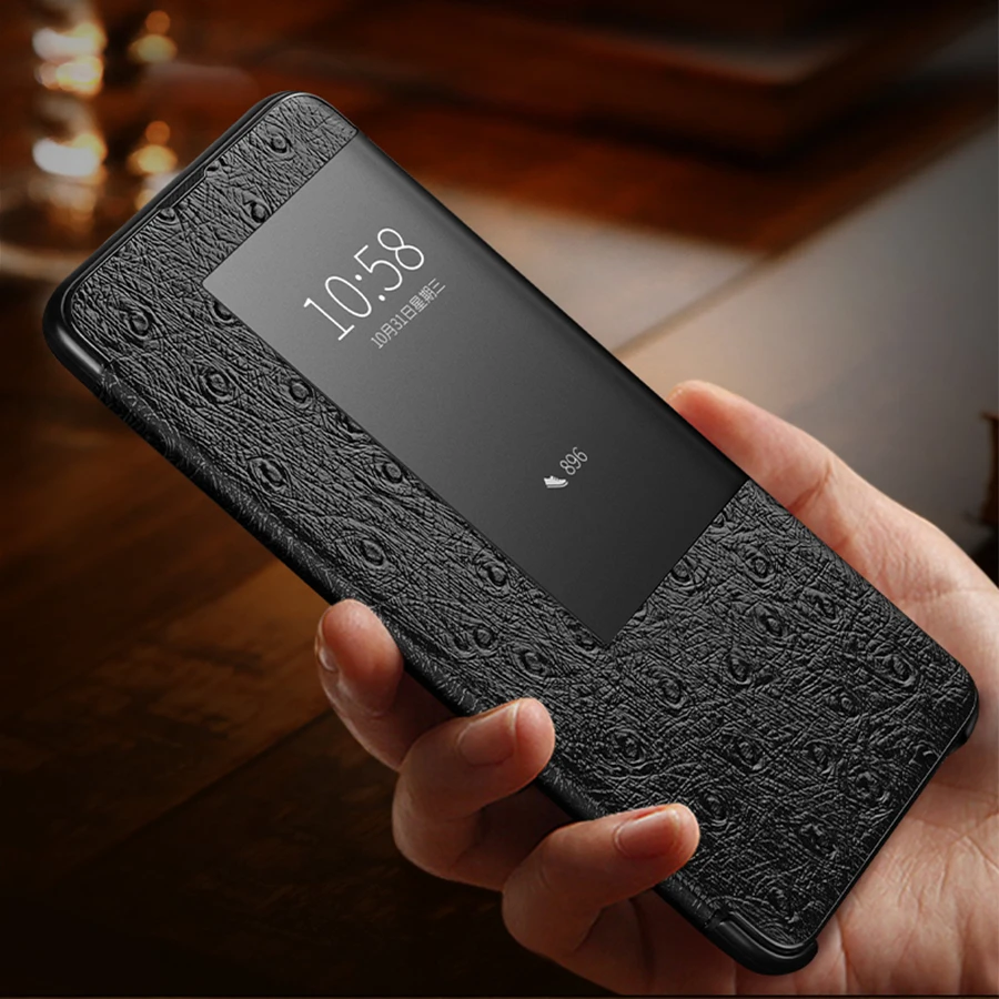 Смарт-чехол P30pro с окошком для сенсорного экрана для huawei P30 mate 20 10 P20 Pro Роскошный чехол из натуральной кожи с узором страуса
