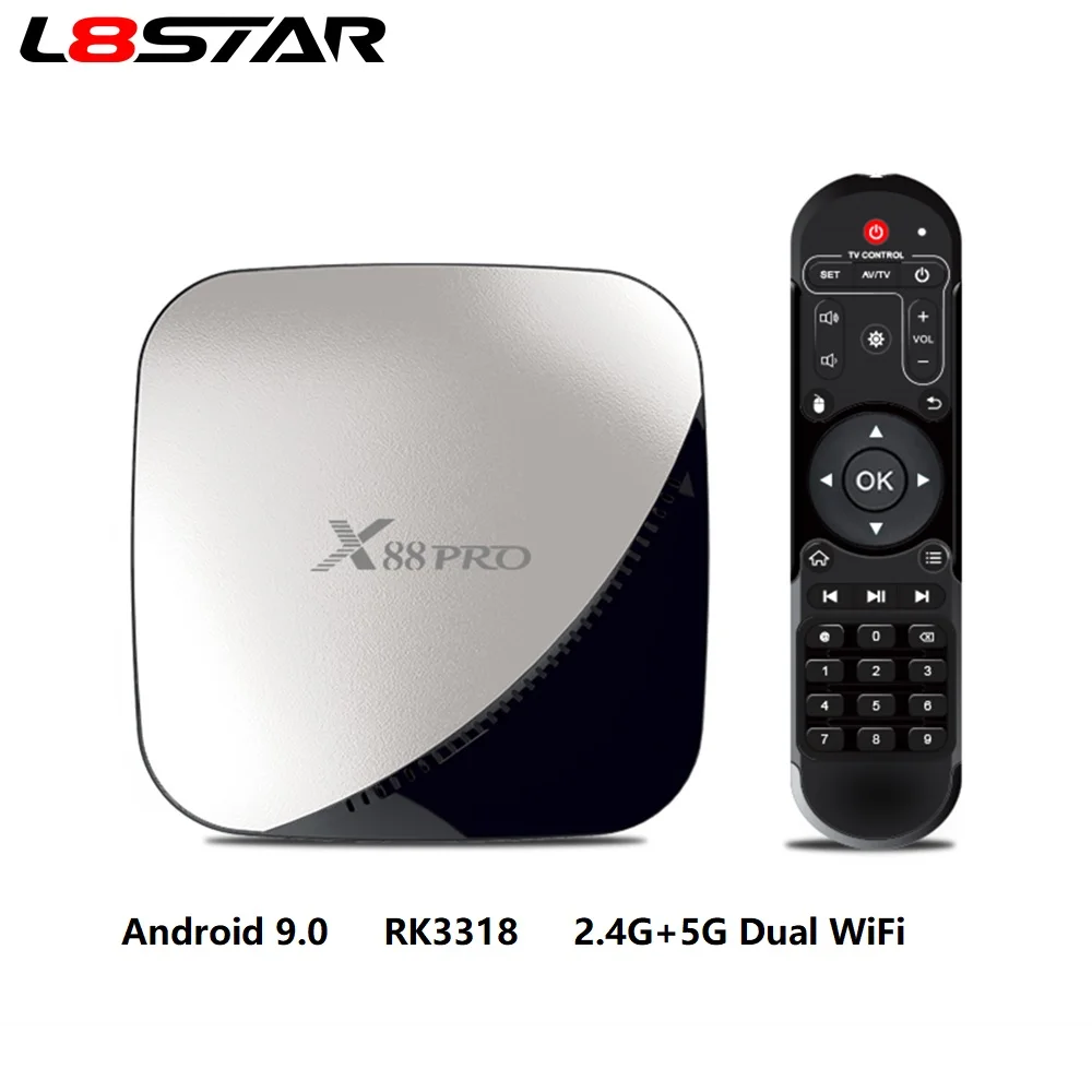 L8STAR Android 9 0 ТВ приставка X88 Pro RK3318 2 4G & 5G Dual WiFi четырехъядерный смарт бокс 2G/4G + 16 GB/64 GB