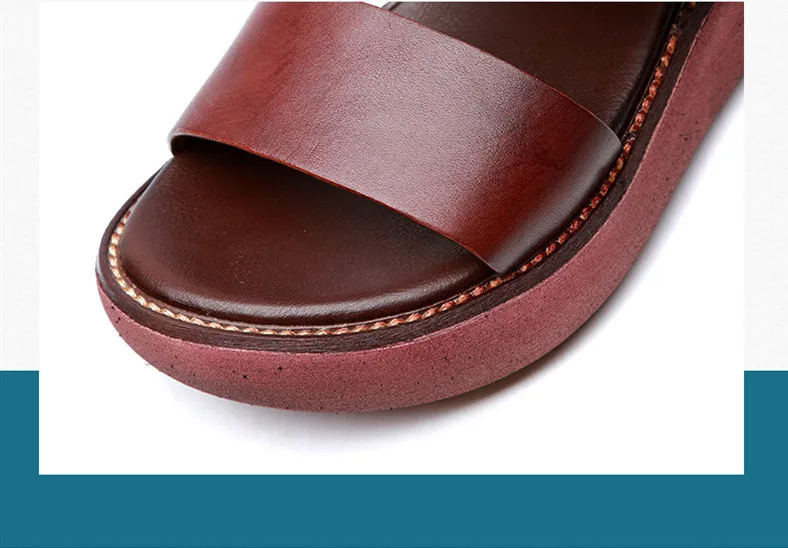 AIYUQI женские сандалии в стиле ретро; Новинка года; летние женские сандалии из натуральной кожи на платформе; повседневная обувь на танкетке; женская обувь красного цвета