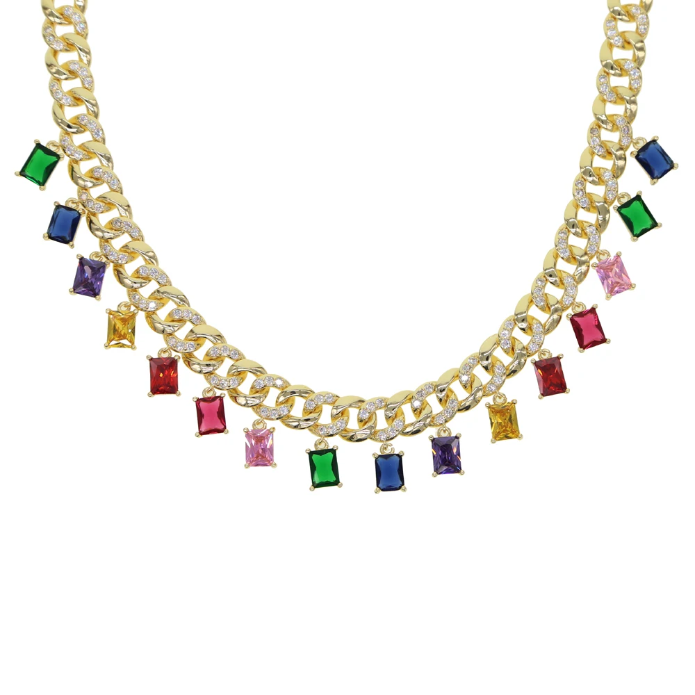 Роскошная яркая Радужная кубинская цепочка из кубинской цепи с красочным