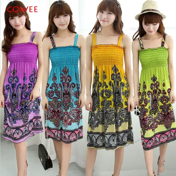 Женское пляжное платье в стиле бохо повседневное длинное с принтом сарафан для