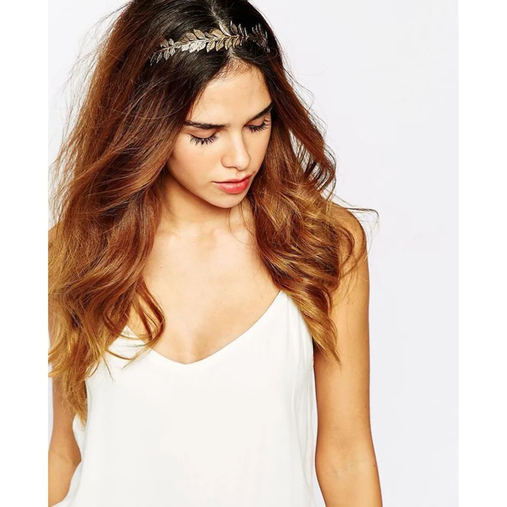Фото Женский обруч для волос M MISM золотистый с металлическими листьями свадебный