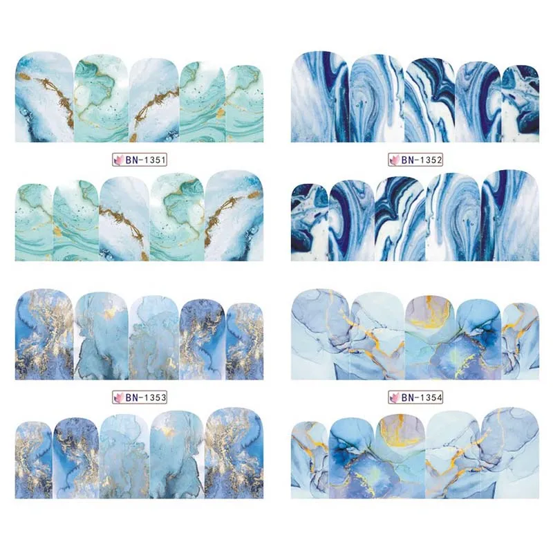 Мраморная наклейка для дизайна ногтей градиентная с полным покрытием и