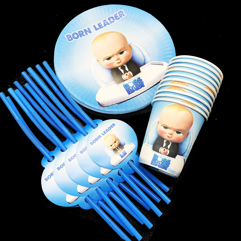

60pcs/lot my little boss theme party tableware sets baby boss theme disposable plates cups straws for 20people use