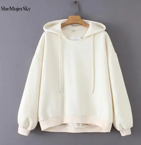white hoodies SheMujerSky Белый свитшот женские толстовки свободные теплые негабаритных толстовка зимнее пальто женские sudaderas - Цвет: white hoodies