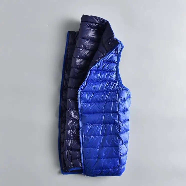Blue and Navy Новая осенне-зимняя Двусторонняя куртка без рукавов Мужская зимняя Ультралегкая белая пуховая жилетка двусторонний ветрозащитный Теплый жилет - Цвет: Blue and Navy