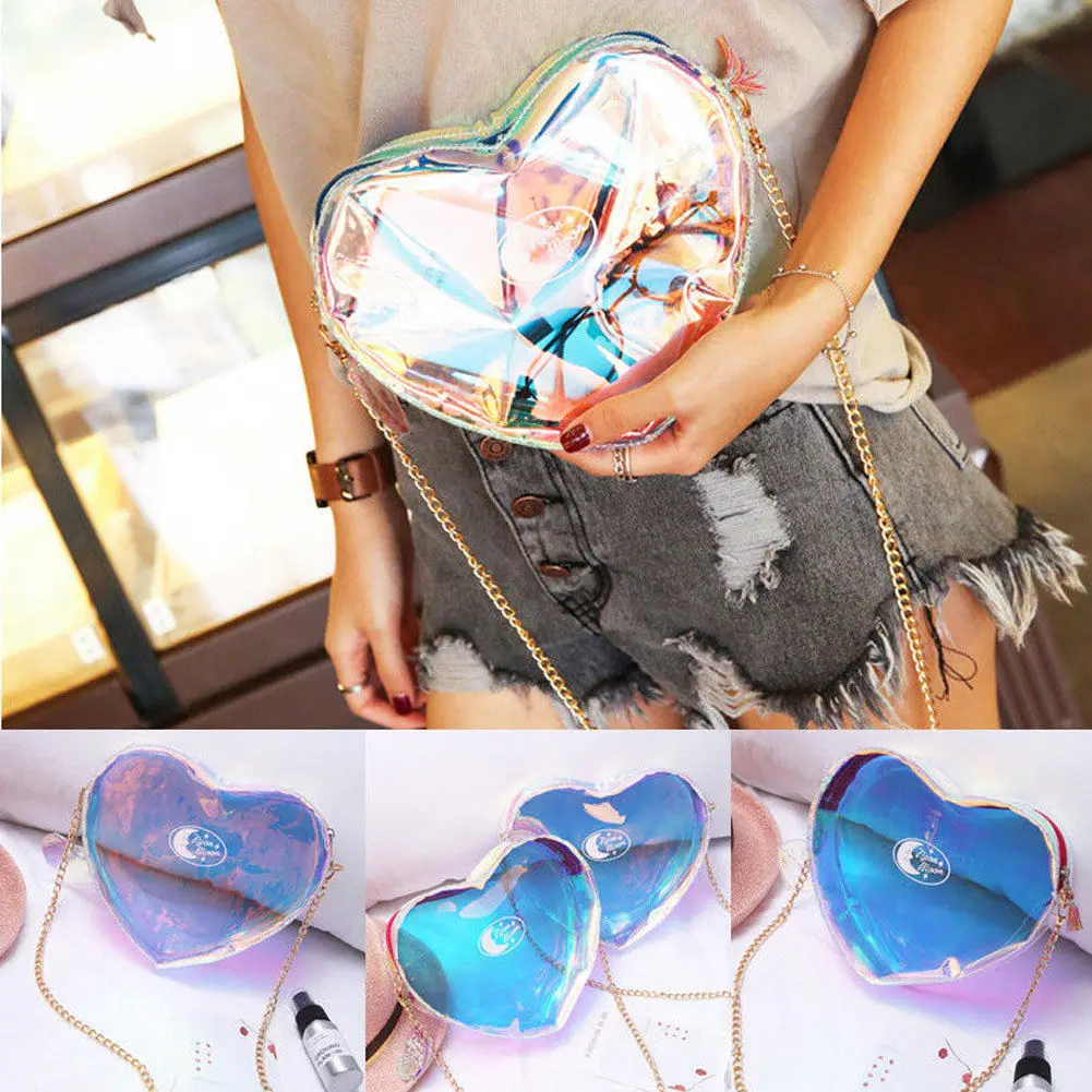 Популярная модная стильная женская сумка из ПВХ с цветными лазерными цепочками