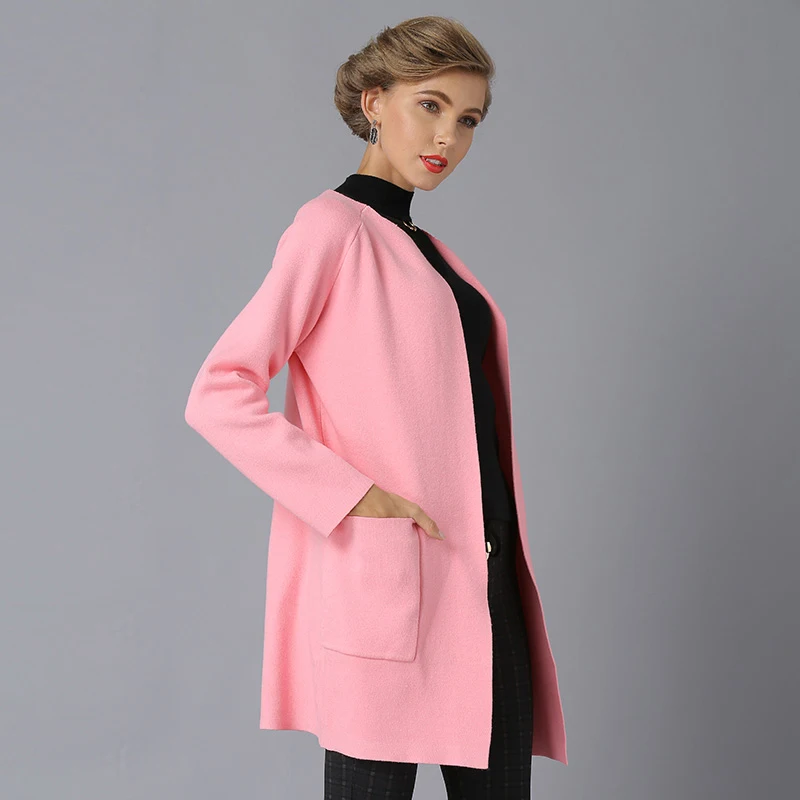SFFZ 2019 Elegant Female Long Cardigans Open Stitch Knitting Sweater Women O-Neck Oversized Solid White Jacket Coat |