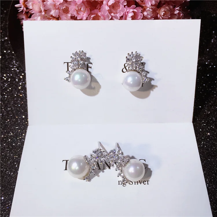 

2019 New Arrival Fashion Designer Real 925 Sterling Silver Women Pearl Earrings Stud Simple Style Trendy Earrings