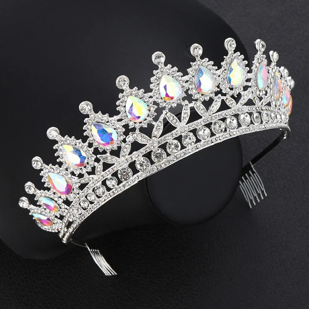 Роскошная Серебряная свадебная тиара со стразами AB заколки в виде короны