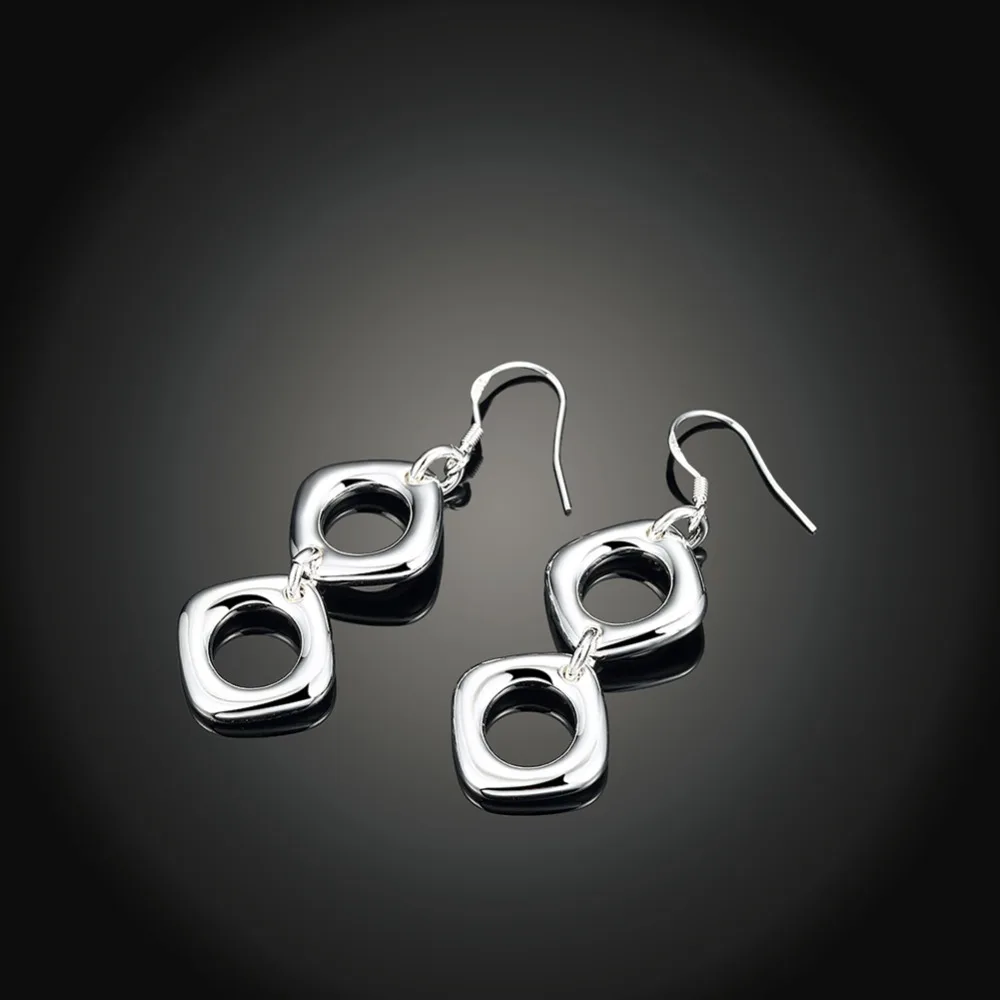 Серьги-подвески квадратные серебряного цвета E024 | Украшения и аксессуары