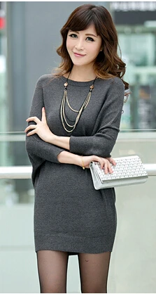 pull femme 2015 new Korean plus size women fall&ampwinter clothes bat sleeve o-neck long sweater dress female oversized | Женская одежда
