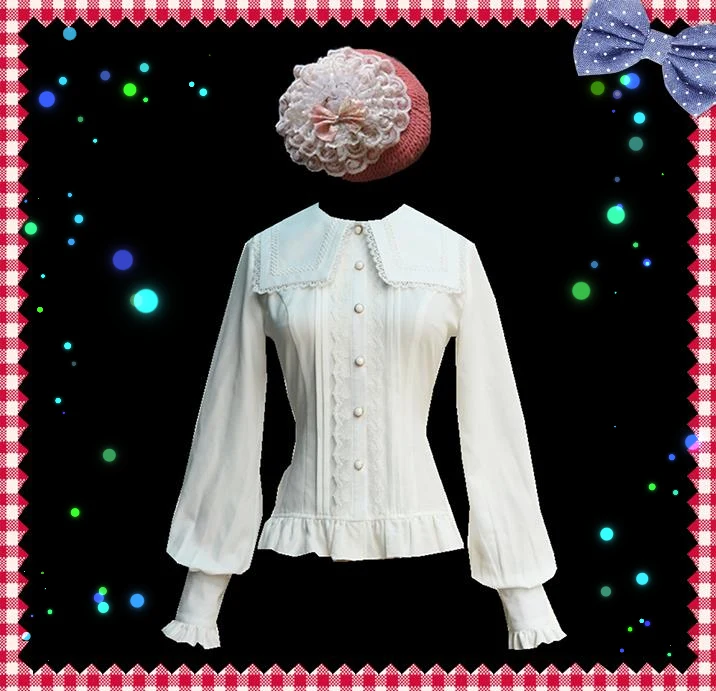 Красивая женская блузка в стиле &quotЛолита&quot с квадратным воротником и длинными