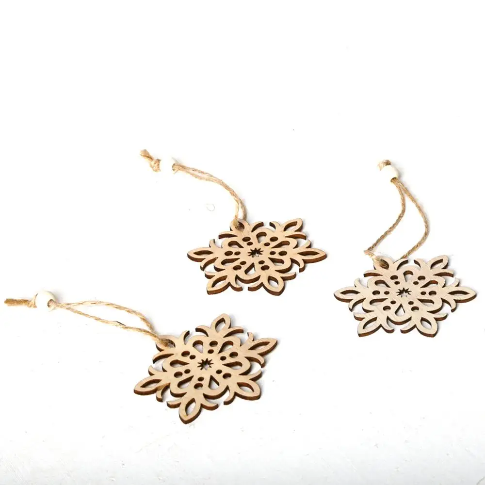 3pcs/set Christmas Tree Snowflake Hanging Pendant with Rope Beads Ornament Wooden DIY Crafts Party Decor Gifts | Дом и сад