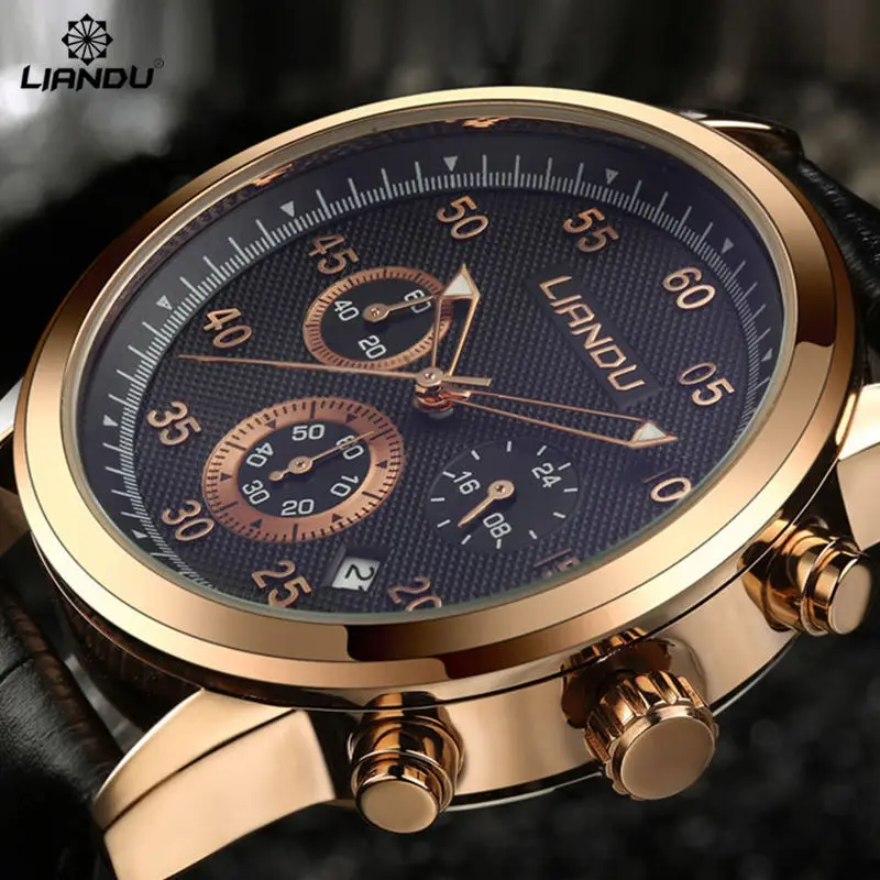 LIANDU хронограф повседневные часы мужские роскошные брендовые кварцевые