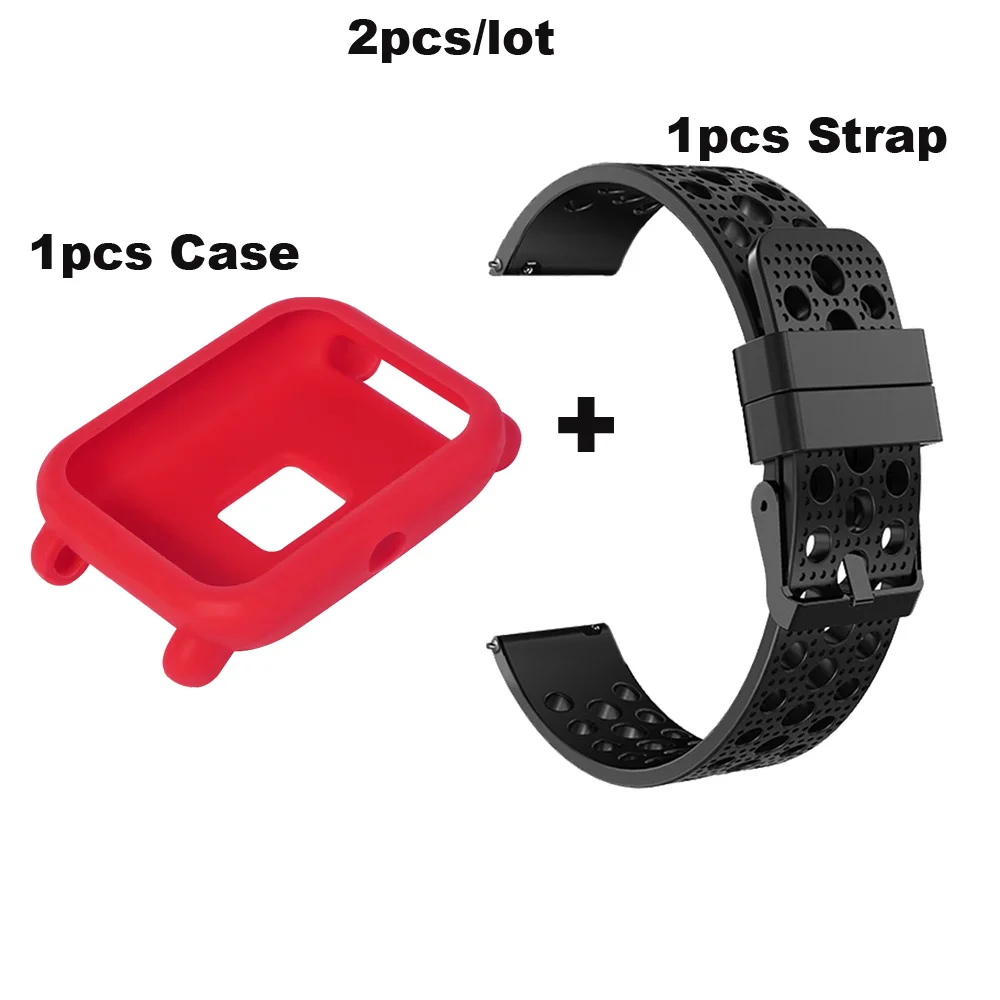 Red case-Black 20 мм браслет Amazfit Bip Lite ремешок силиконовый Pulsera Correa для оригинальных Xiaomi Huami Amazfit Bip Lite Band защитные чехлы - Цвет: Red case-Black