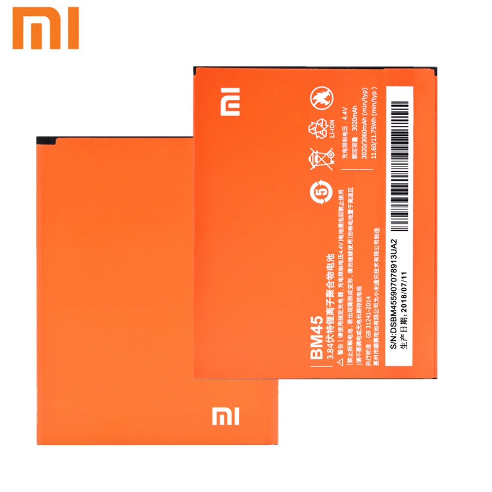 Оригинальный аккумулятор для телефона Xiaomi BM45 Redmi Note 2 Hongmi Red Rice Note2 3020 мАч запасные