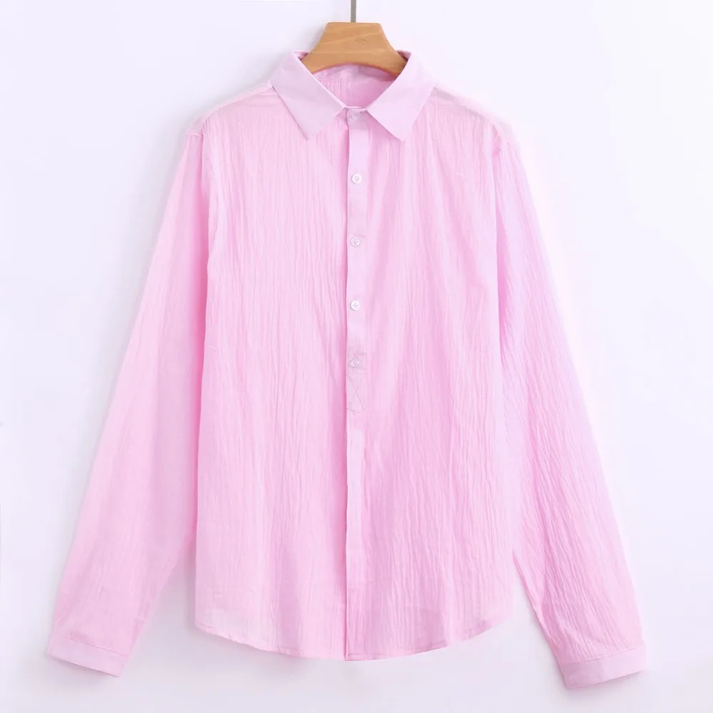 Новинка, Camisas Masculina, лето, мужская повседневная Однотонная рубашка с длинным рукавом, хлопок, лен, для пляжа, свободный крой, топы, белые рубашки, мужские блузки