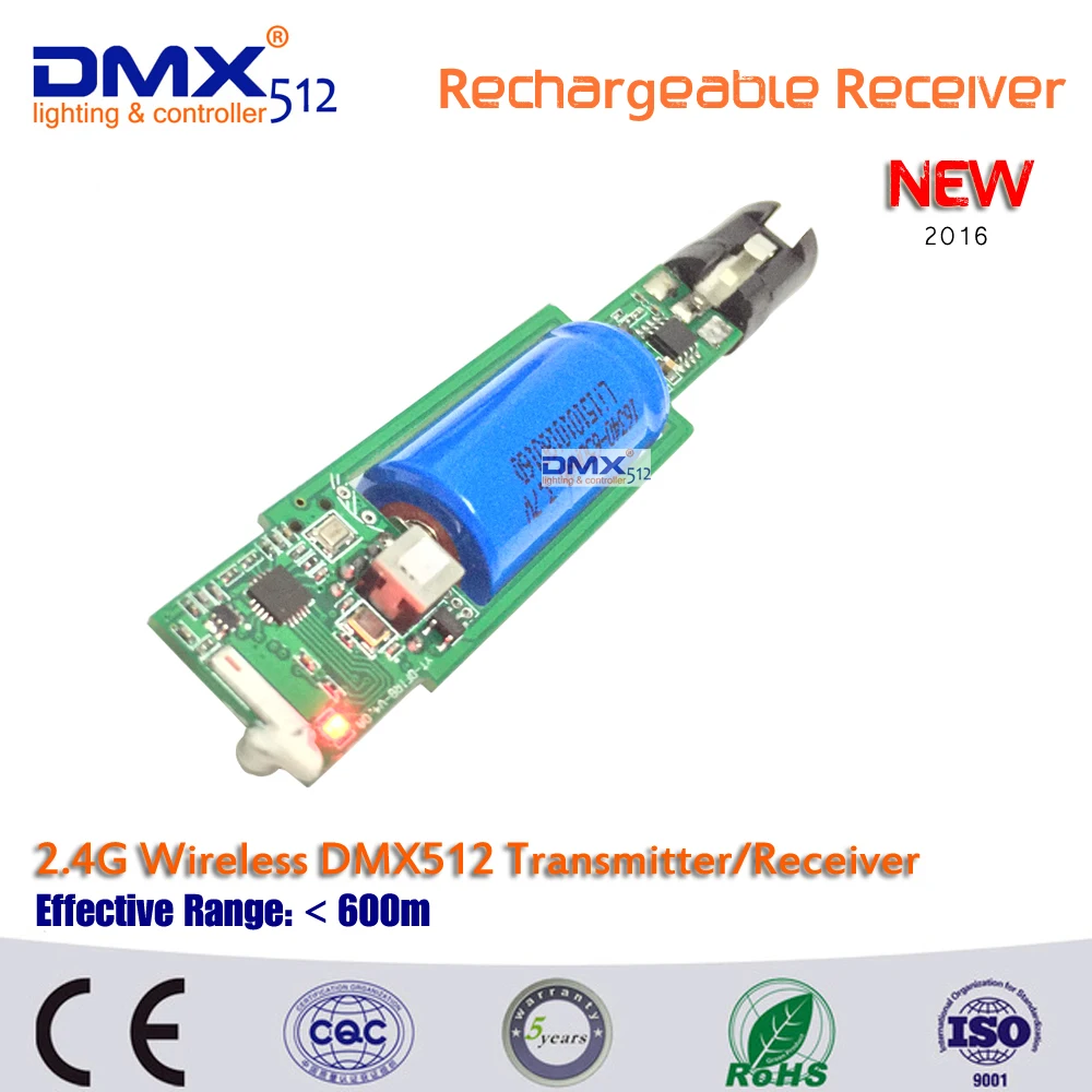 Встроенный перезаряжаемый аккумулятор 2 4 ГГц беспроводной приемник Dmx512 для
