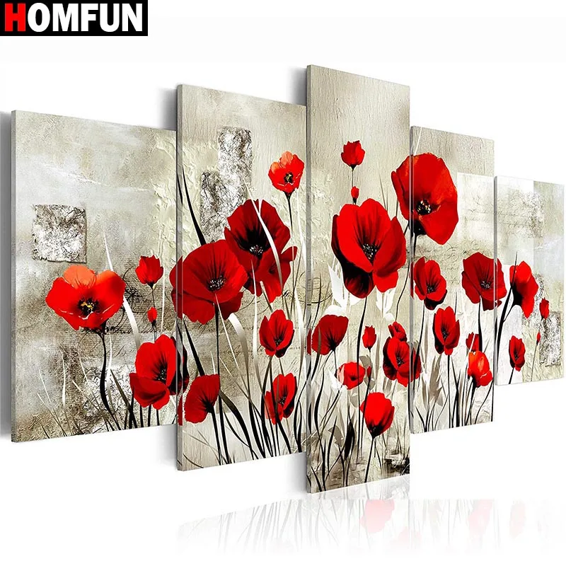 

HOMFUN 5pcs Full Square/Round Drill 5D DIY Diamond Painting "flower" Multi-picture Combination Embroidery 5D Decor A15054