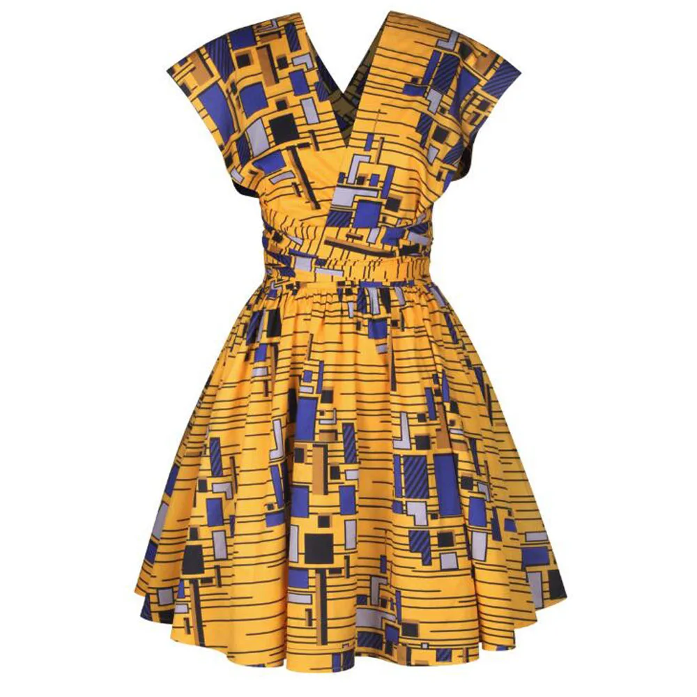 Женское летнее платье в стиле ретро с принтом африканском праздничное запахом