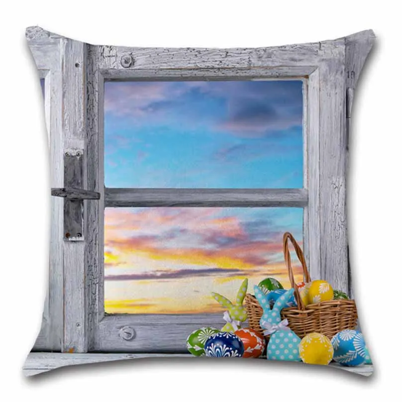 Окно пейзажа вид цветок розовый белый Наволочка декоративная домашняя комната