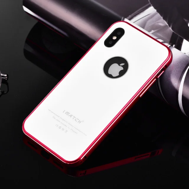 iMatch чехол для iPhone X Coque Роскошный Алюминиевый металлический бампер+ 9H Твердость Закаленное стекло задняя крышка для iPhone X чехол - Цвет: red bumper white