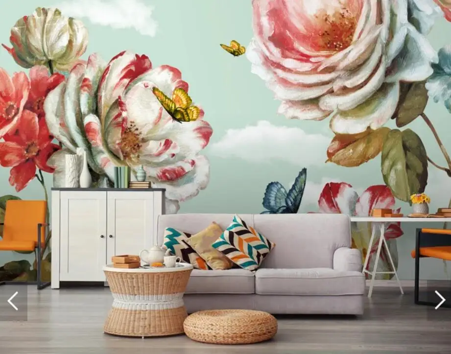 Nordic Vintage Peony Flower Wallpaper 3D Wall Mural for Walls Living Room Painting Watercolor Floral Paper Home Decor | Обустройство